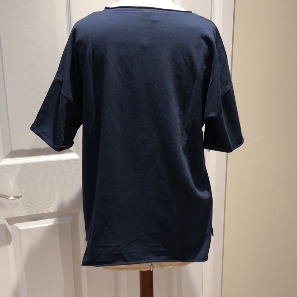 36. YESNO | NWT Navy Short Sleeve Tee with Pocket Square and Girl Graphic - Picture 2 of 8